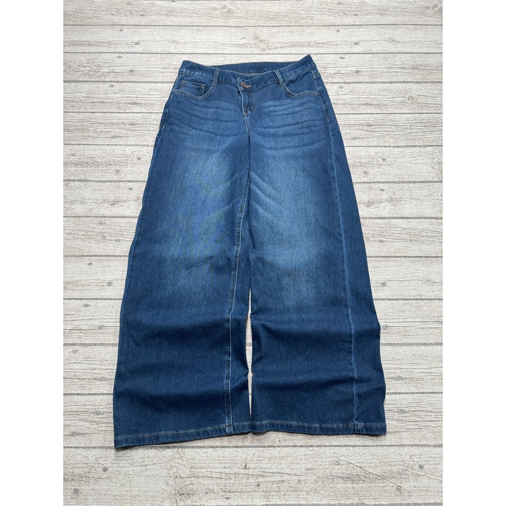 Halara Jeans Women's Small Blue Denim High Rise Wide Leg Baggy Whiskered Retro